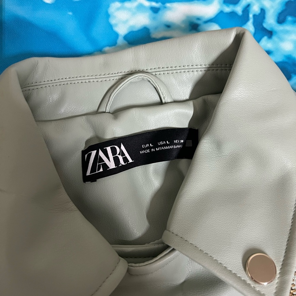 ❄️Zara Women's mint green Sage Moto Leather Jacket with Sleek Modern Feminine - Picture 6 of 13